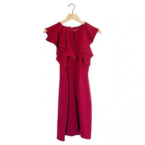 Shoshanna Red Ruffle Shoulder Mini Pencil Dress 6